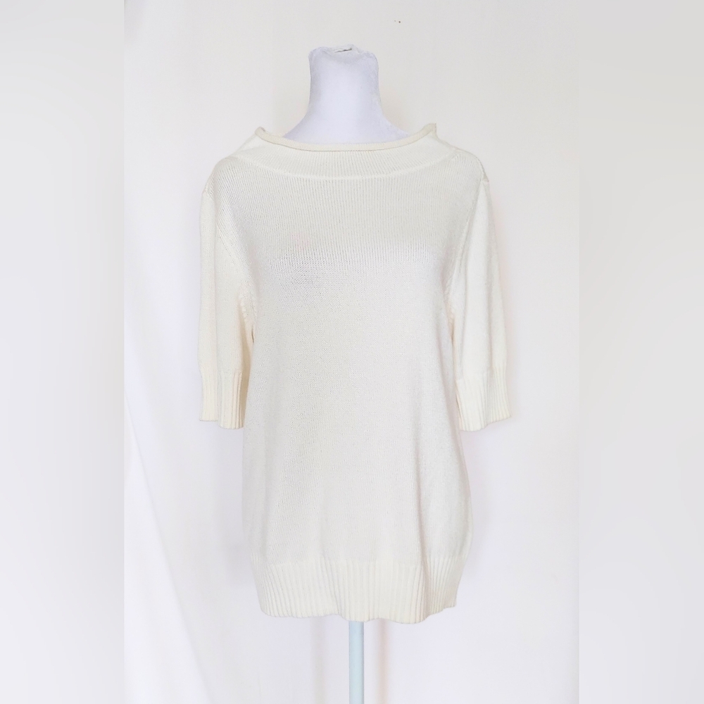 Pendleton Roll Neck Short Sleeve Cream Sweater Size Large